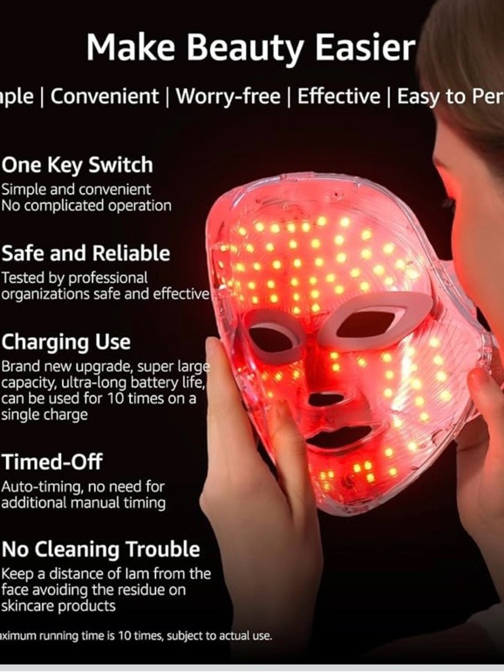 New LED Red Light Face & Neck Mask 7 Modes 426 LEDs Rechargeable Cordless - Picture 3 of 7